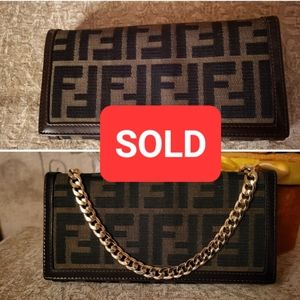 💟SOLD💟Authentic FENDI Zucca Canvas Leather Bifold Long Wallet
